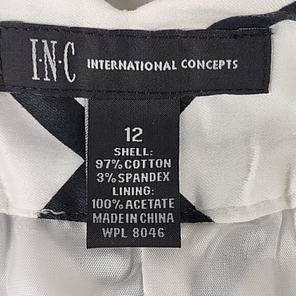 INC Women's Black And White Box Pleat Flare Side Zip Cotton Blend Skirt Size 12 - Picture 10 of 11